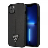 Guess iPhone 13 Suojakuori Saffiano Metal Triangle Musta