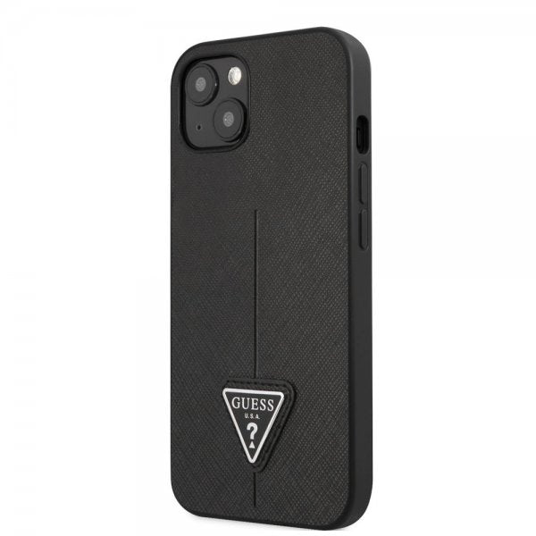 Guess iPhone 13 Suojakuori Saffiano Metal Triangle Musta