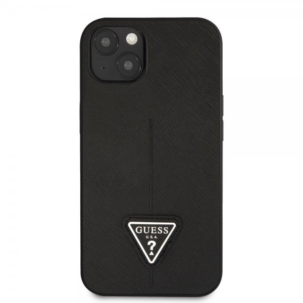 Guess iPhone 13 Suojakuori Saffiano Metal Triangle Musta