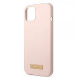 Guess iPhone 13 -kuori Silicone Metal Plate MagSafe, pinkki