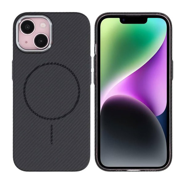 iPhone 13/iPhone 14 Kuori Hiilikuitukuvioitu MagSafe Musta