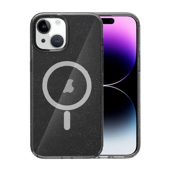 iPhone 13/iPhone 14 Kuori Glitter MagSafe Musta