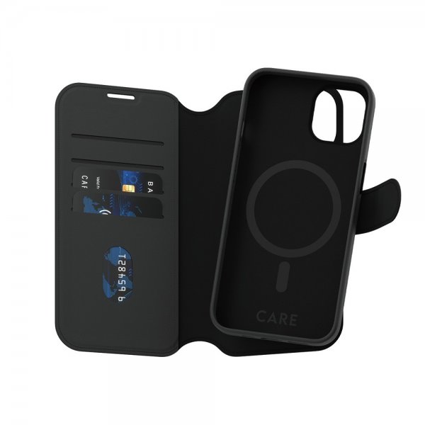 CARE by PanzerGlass iPhone 14 -kotelo Tango Two-in-One Wallet MagSafe musta