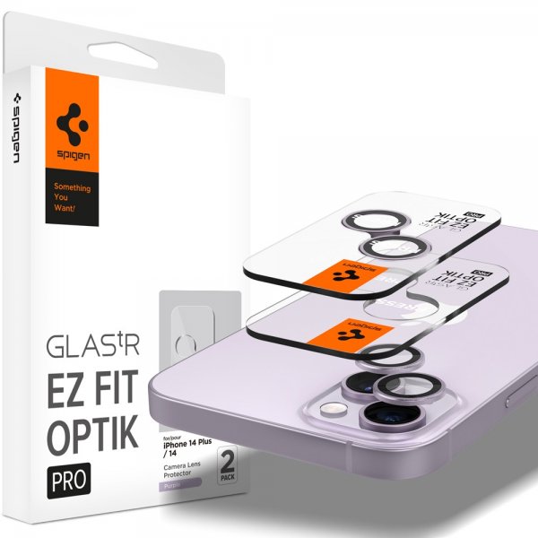 Spigen iPhone 14/iPhone 14 Plus kamerasuojalasi GLAS.tR EZ Fit Optik Pro violetti, 2 kpl