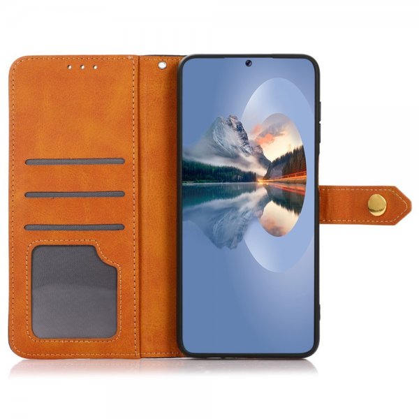iPhone 14 Plus -kansi, jossa on läppä, ruskea