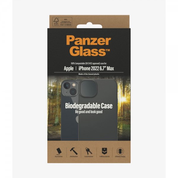PanzerGlass iPhone 14 Plus -biologisesti hajoava suojakuori, musta