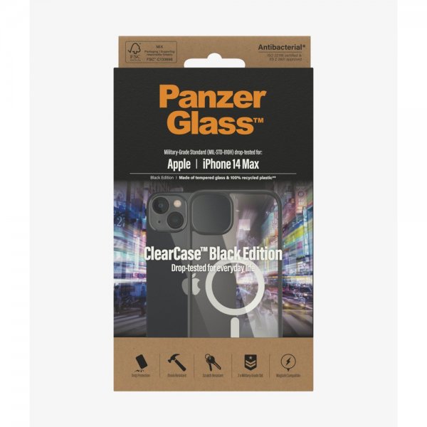 PanzerGlass iPhone 14 Plus -suojakuori ClearCase Black Edition MagSafe