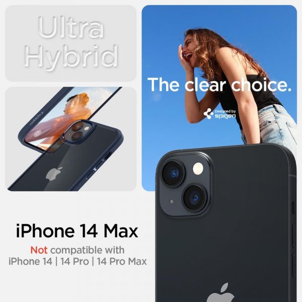 Spigen iPhone 14 Plus -suojakuori, Crystal Hybrid, laivastonsininen