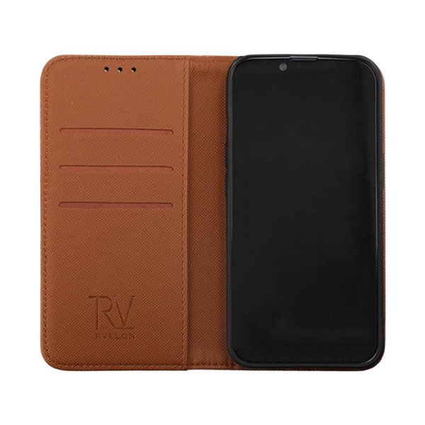 Rvelon iPhone 14 -kotelo, taitettava korttipaikka, ruskea