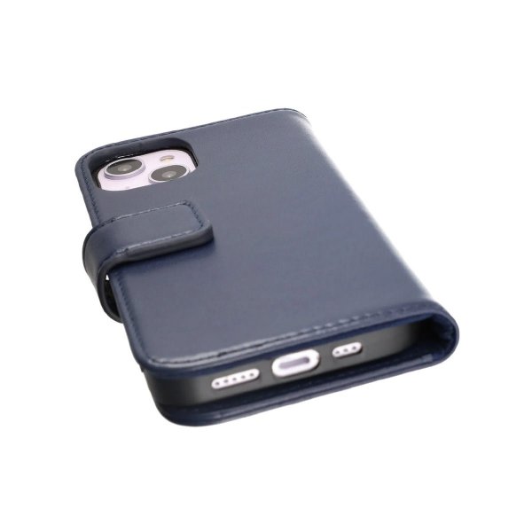 Rvelon iPhone 14 -suojakotelo, aitoa nahkaa, korttipaikat, sininen