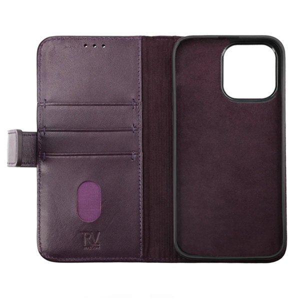 Rvelon iPhone 14 Suojakotelo, aitoa nahkaa, korttipaikat, violetti