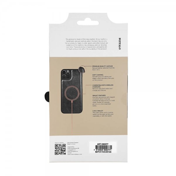 Buffalo iPhone 14 Plus -kotelo 2-in-1 irrotettava lompakko musta