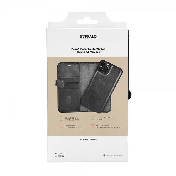 Buffalo iPhone 14 Plus -kotelo 2-in-1 irrotettava lompakko musta