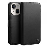 Qialino iPhone 14 Plus -kotelo, aitoa nahkaa, musta