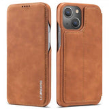 Lc.Imeeke iPhone 14 Plus Flip-suojakotelo, vaaleanruskea