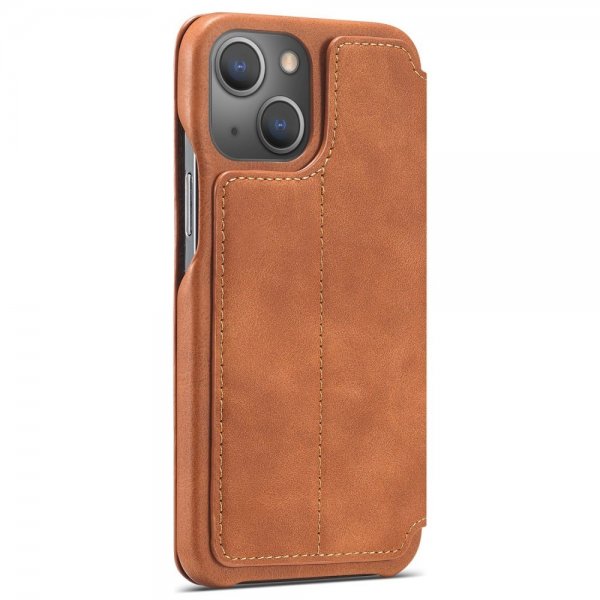 Lc.Imeeke iPhone 14 Plus Flip-suojakotelo, vaaleanruskea