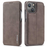 Lc.Imeeke iPhone 14 Plus Flip-kotelo, tummanruskea