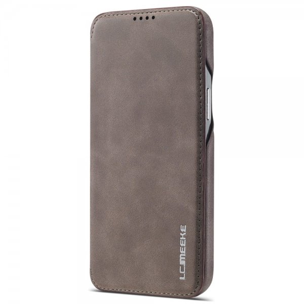 Lc.Imeeke iPhone 14 Plus Flip-kotelo, tummanruskea