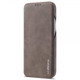 Lc.Imeeke iPhone 14 Plus Flip-kotelo, tummanruskea
