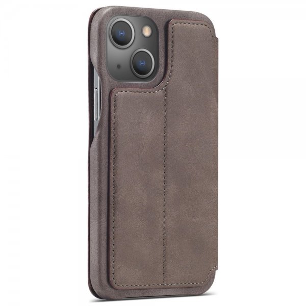Lc.Imeeke iPhone 14 Plus Flip-kotelo, tummanruskea