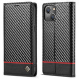 Lc.Imeeke iPhone 14 Plus -suojakuori, hiilikuitukuviointi, punainen raita vaakasuunnassa