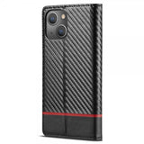 Lc.Imeeke iPhone 14 Plus -suojakuori, hiilikuitukuviointi, punainen raita vaakasuunnassa
