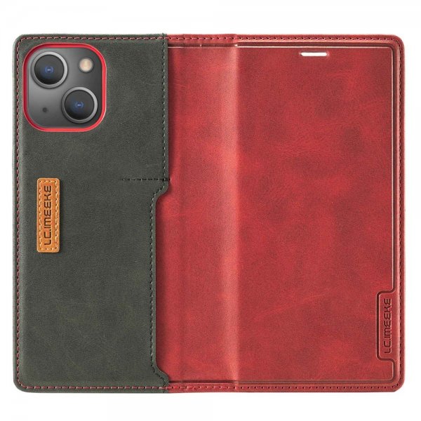 Lc.Imeeke iPhone 14 Plus -kotelo, korttitasku ulkopuolella, punainen