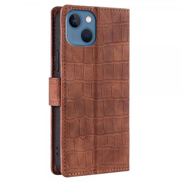 iPhone 14 Plus -suojakotelo krokotiilikuvioinnilla, ruskea