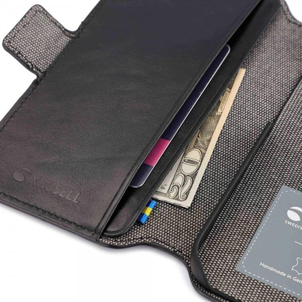 Krusell iPhone 14 Plus -kotelo Leather PhoneWallet, musta