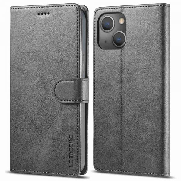 Lc.Imeeke iPhone 14 Plus -suojakotelo korttipaikalla ja jalustatoiminnolla, harmaa