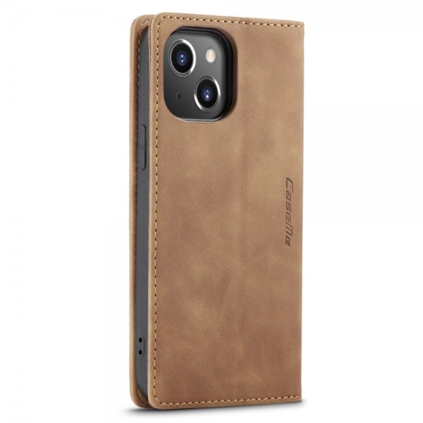 CaseMe iPhone 14 Plus Retro Flip -kotelo, ruskea