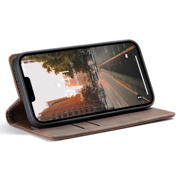 CaseMe iPhone 14 Plus Retro Flip -kotelo, kahvi