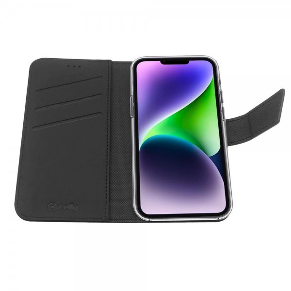 Celly iPhone 14 Plus -suojakotelo Wally Wallet Case, musta