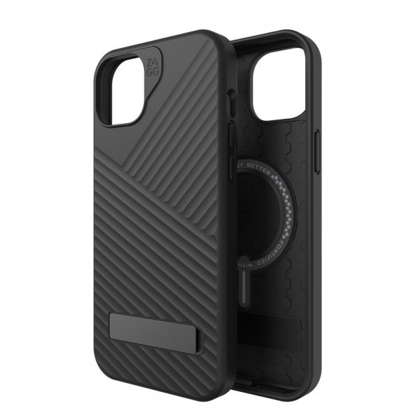 ZAGG iPhone 14 Plus/iPhone 15 Plus -kuori Denali Snap Kickstand Musta