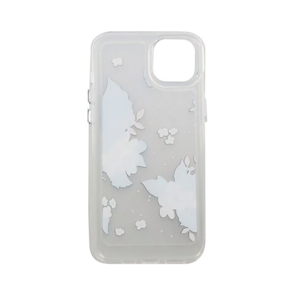 iPhone 14 Plus -kuori, jossa kuvio siniset lehdet