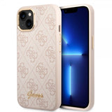 Guess iPhone 14 Plus -suojakuori, 4G Logo, ruusukulta