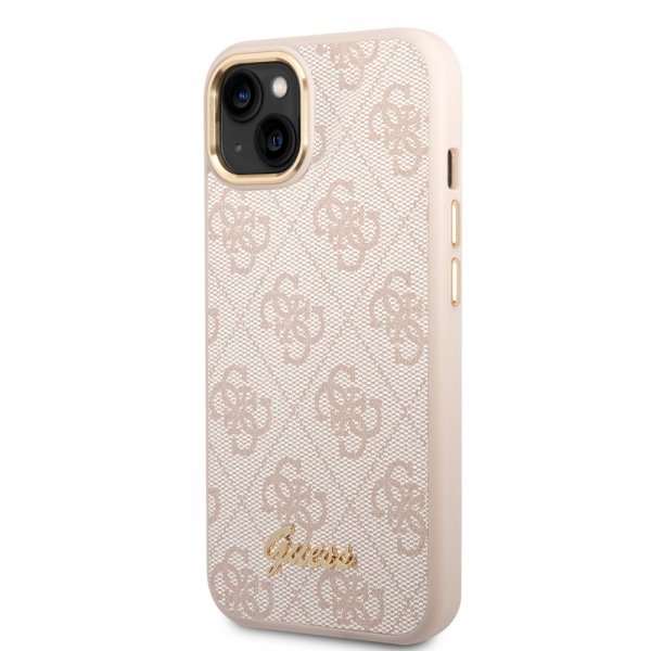 Guess iPhone 14 Plus -suojakuori, 4G Logo, ruusukulta