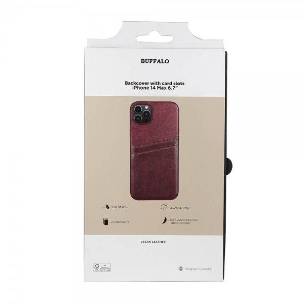 Buffalo iPhone 14 Plus -suojakuori, jossa korttipaikat, ruskea
