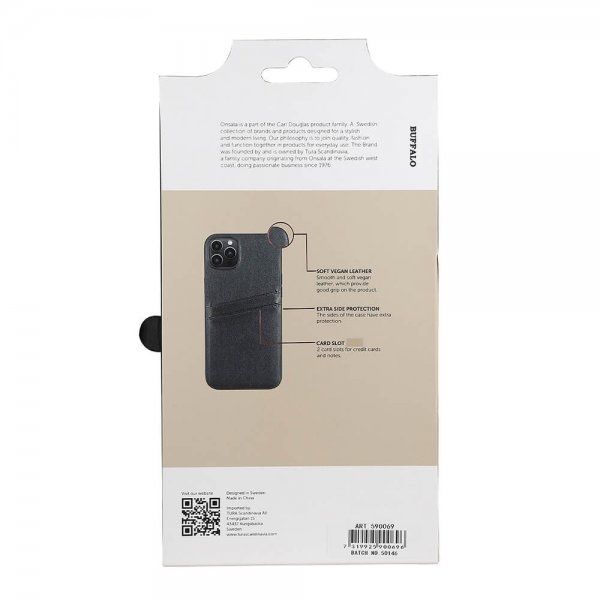 Buffalo iPhone 14 Plus -suojakuori, jossa korttipaikat, musta
