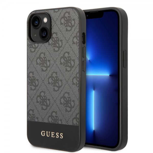 Guess iPhone 14 Plus Kuori Bottom Stripe Metal Logo Harmaa