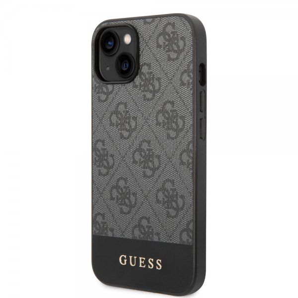 Guess iPhone 14 Plus Kuori Bottom Stripe Metal Logo Harmaa