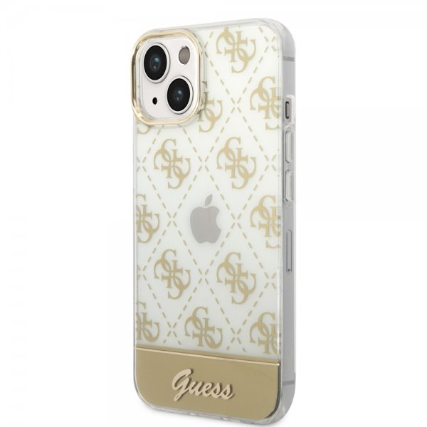 Guess iPhone 14 Plus Kuori Bottom Stripe Script Logo Kulta