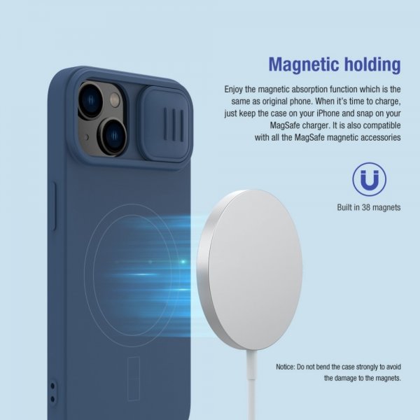 Nillkin iPhone 14 Plus CamShield Silky MagSafe -kuori, sininen