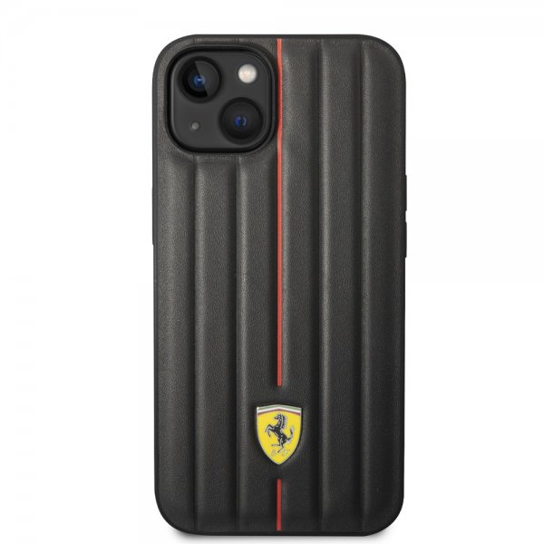 Ferrari iPhone 14 Plus -kuori, kohokuvioidut raidat, punainen
