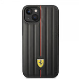 Ferrari iPhone 14 Plus -kuori, kohokuvioidut raidat, punainen