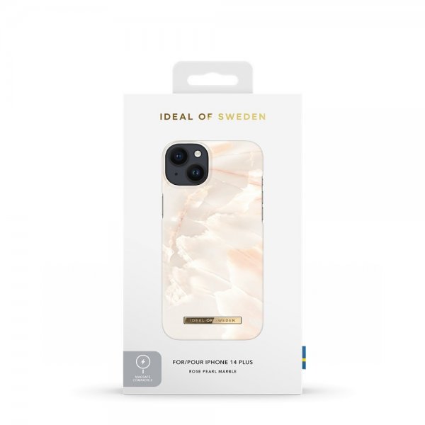 Ideal of Sweden iPhone 14 Plus -suojakuori, Fashion Case, MagSafe, Rose Pearl Marble