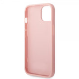 Guess iPhone 14 Plus -suojakuori, Glitter Flakes, metallilogo, vaaleanpunainen