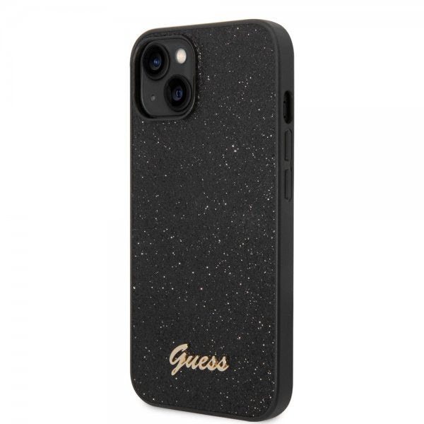 Guess iPhone 14 Plus Suojakuori Glitter Flakes Metallilogo Musta