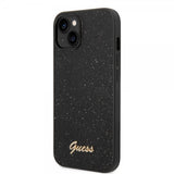 Guess iPhone 14 Plus Suojakuori Glitter Flakes Metallilogo Musta