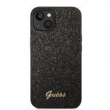 Guess iPhone 14 Plus Suojakuori Glitter Flakes Metallilogo Musta